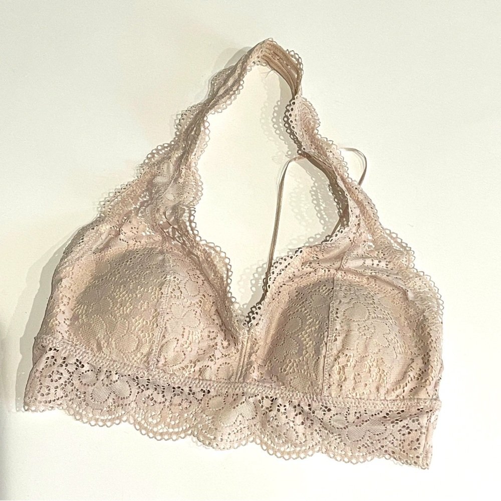 NWT Aerie Cream Lace Padded Halter Bralette Sz M - Picture 1 of 6